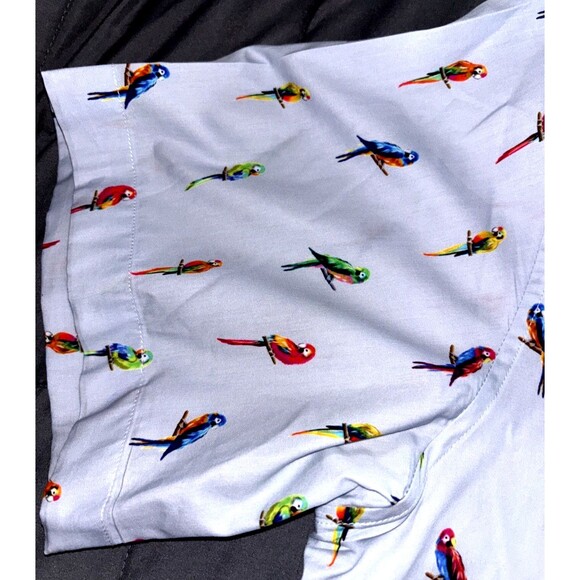 French Crown 42 Multicolor Parrots All Over Men's Short Sleeve Button Down Large - Picture 4 of 5